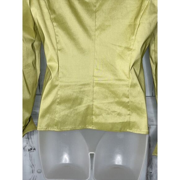 SAMUEL DONG LIME GREEN CHARTREUSE BUTTON UP WIRED RUFFLE COLLAR STRETCH SHIRT S - Picture 7 of 15